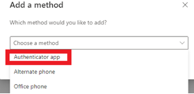 Screenshot of Add a method authenticator app.