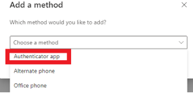 Screenshot of Add a method authenticator app.