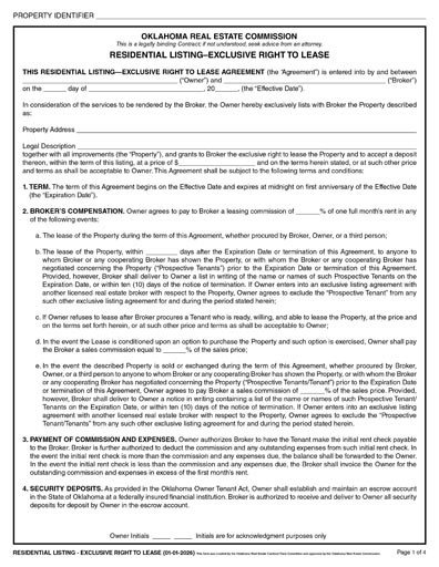 2026 Residential Listing_Exclusive Right to Lease