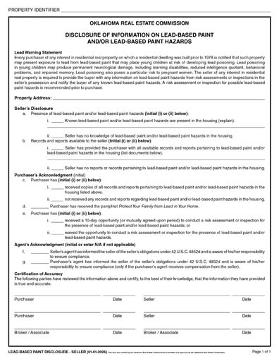 2026 Lead-Based Paint Seller Disclosure
