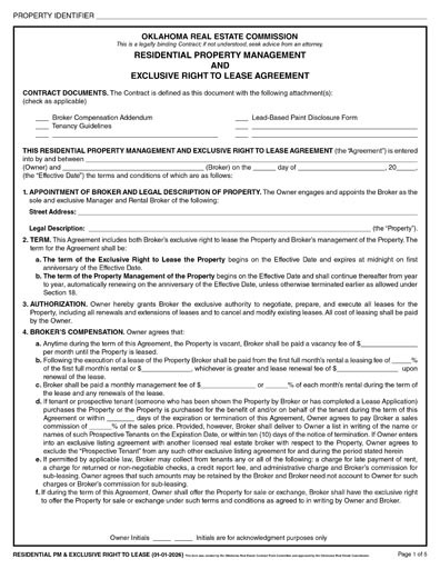 2026 Residential Property Mgmt - Exclusive Right to Lease