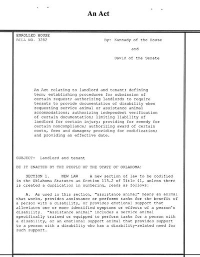 Text Of HB3282 Landlord And Tenant Act Service Animals