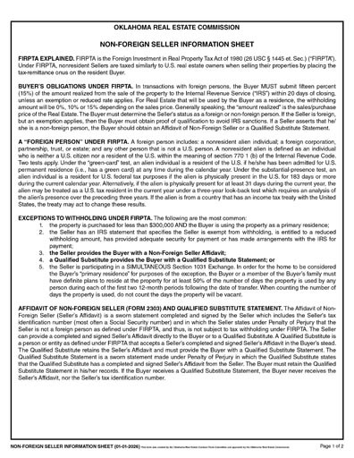 2026 Non Foreign Seller Information Sheet