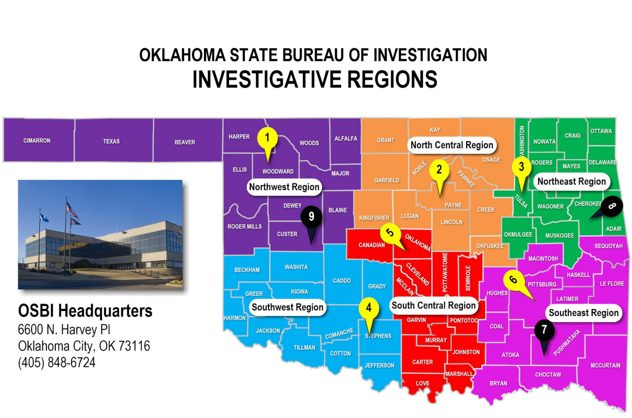 OSBI Investigative Regions Map image