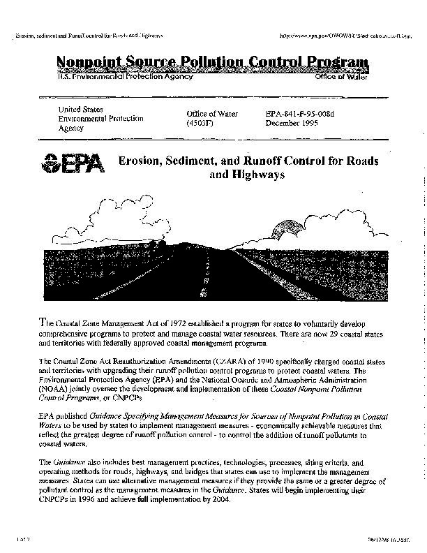 A PDF that describes the EPA Guidance on Highway Runoff