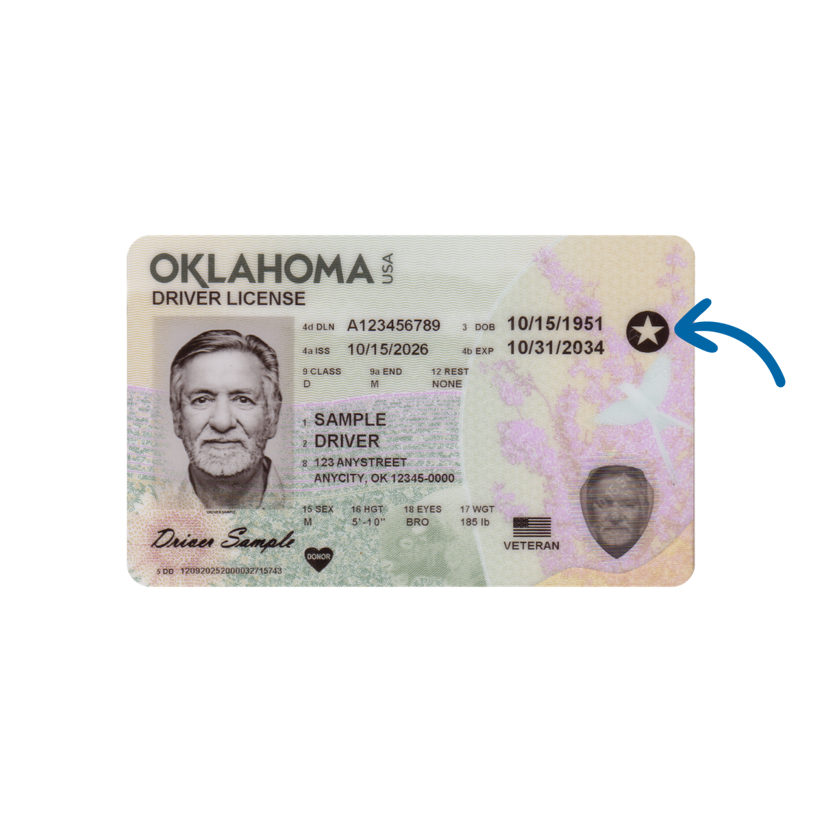REAL ID license with star in the top right corner