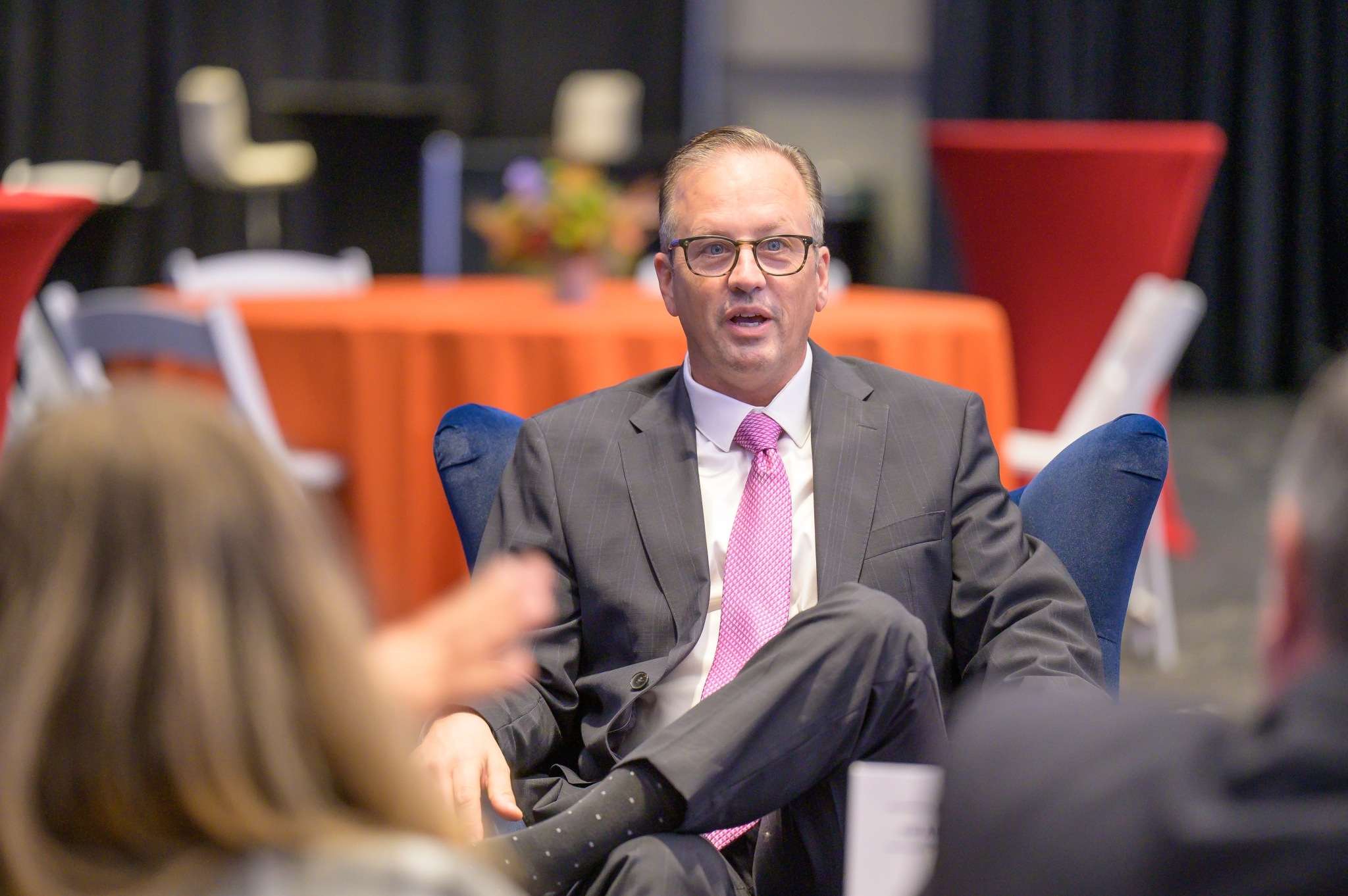 OMES Director Rick Rose talks with an attendee at the Business Matchup.