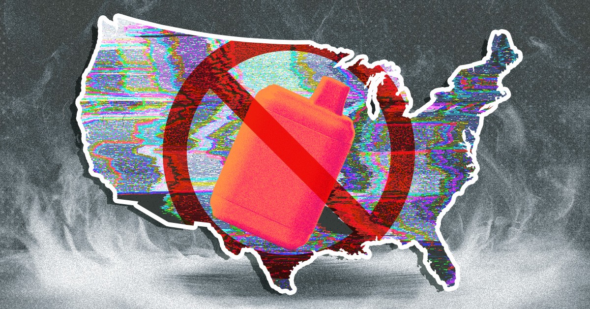 No Vaping sign on top of vape and United States map