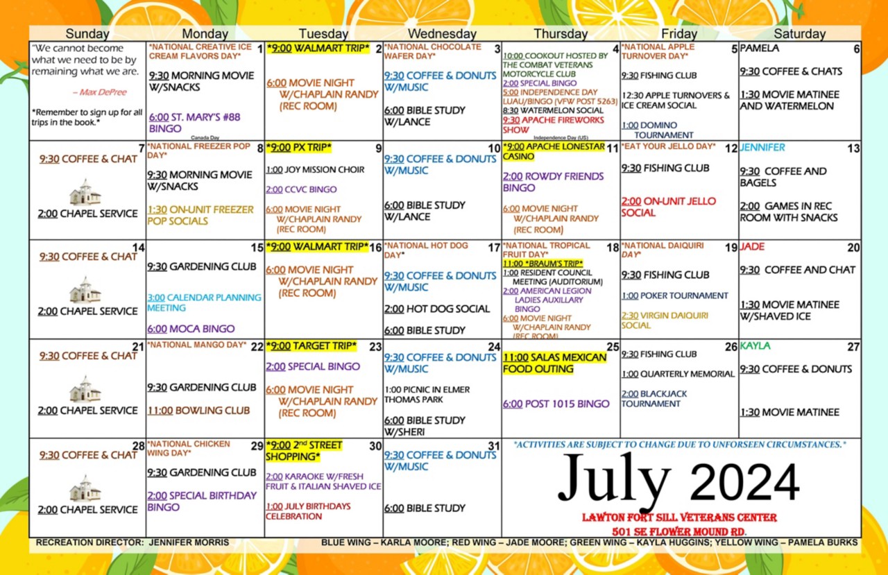 Lawton/Ft Sill - July 2024 Calendar