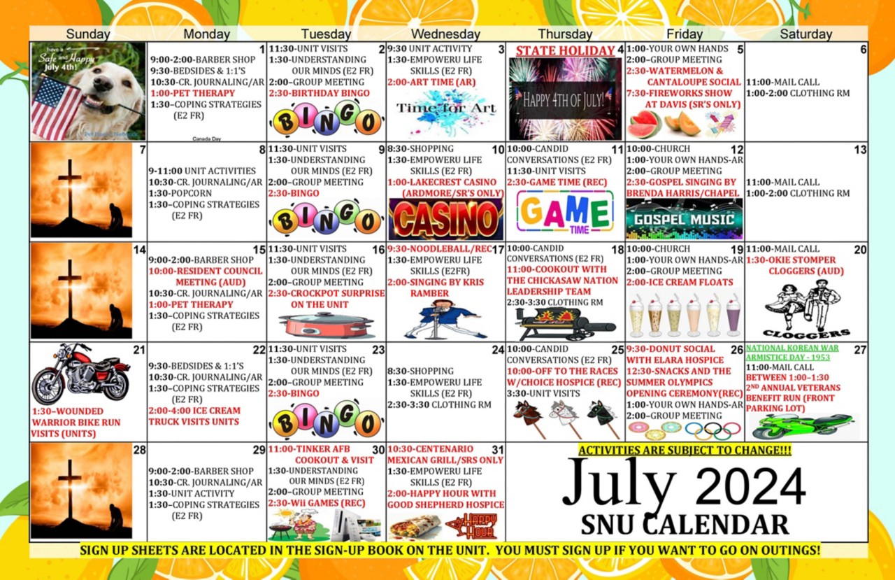 Sulphur SNU July 2024 Calendar